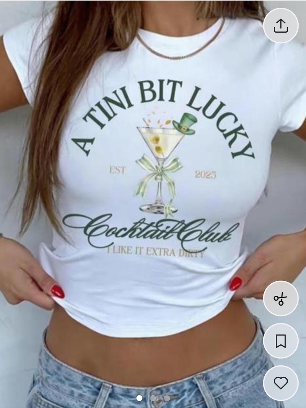 ASOS White 'A Tini Bit Lucky' Crop Tee with Green Cocktail Graphic